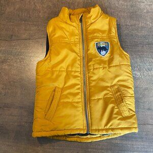 Kids Headquarters Boys Puffer Vest Size 3T Mustard Yellow Dinosaur Zip Front